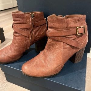 Cole Haan Cognac Leather Ankle Booties with Wrap Strap